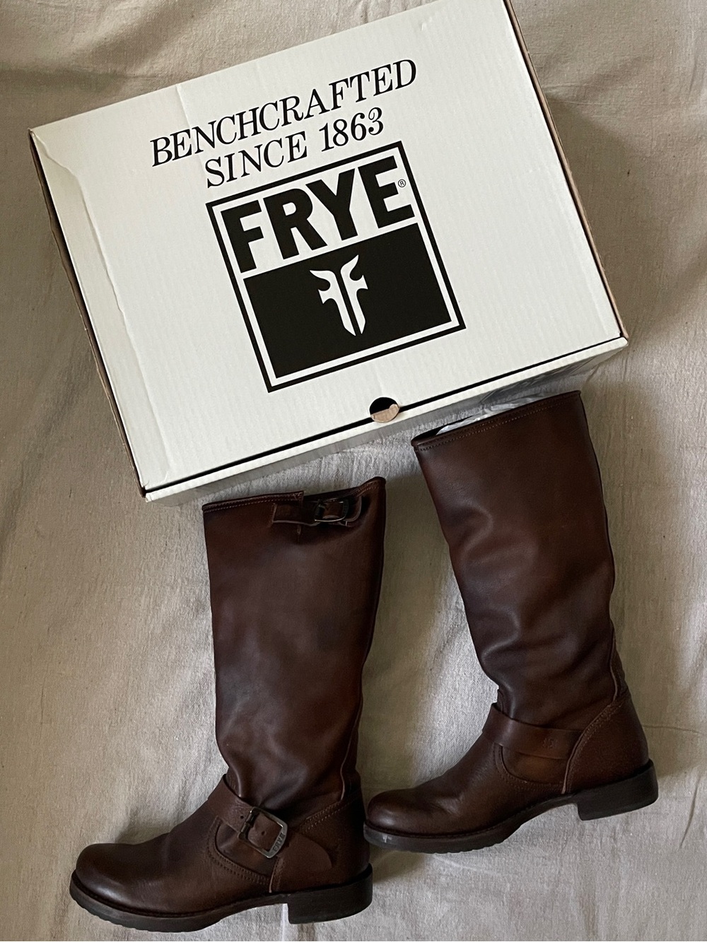 Frye Veronica Slouch Dark Brown Extended Calf Leather Boots Size 8M *WITH BOX*
